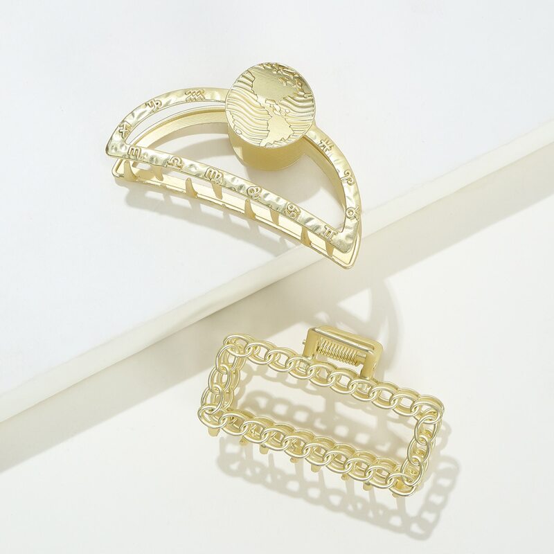 

2pcs Chain Design Hair Claw, Gold
