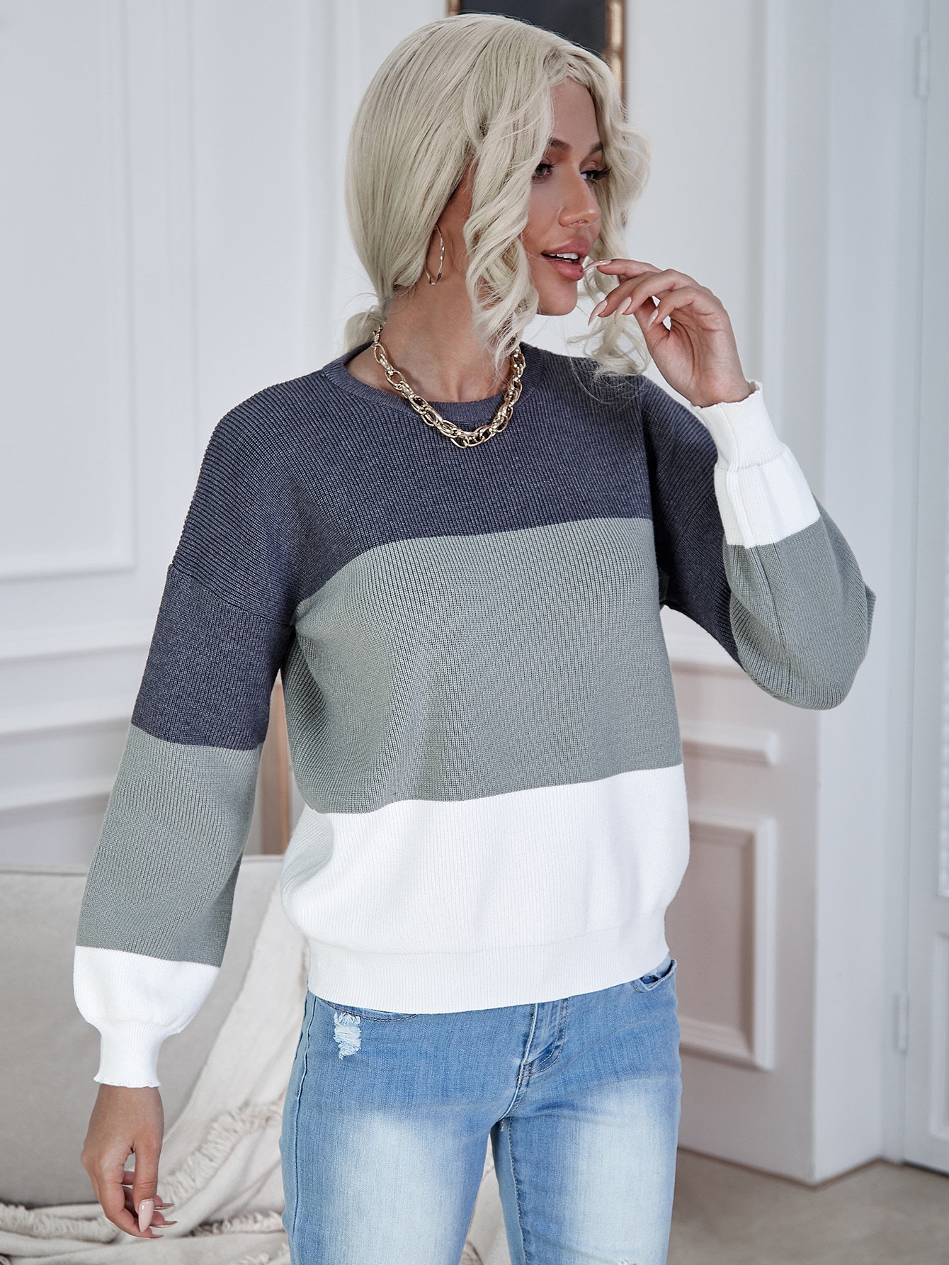 Drop Shoulder Color Block Sweater thumbnail
