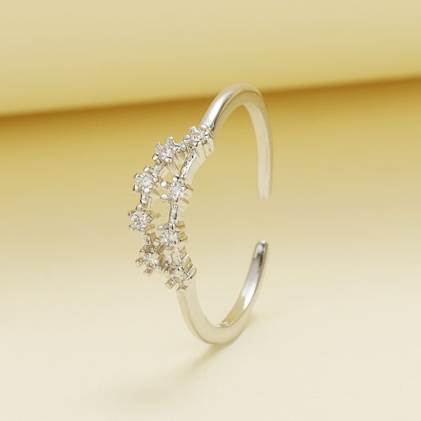 

Zircon Decor Cuff Ring, Silver