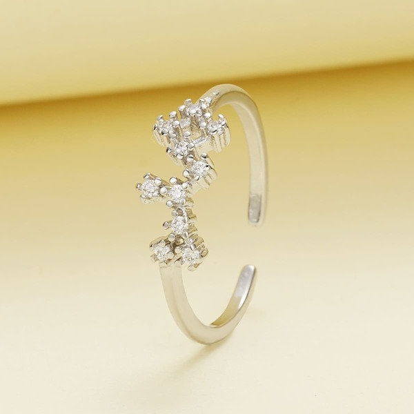

Zircon Decor Cuff Ring, Silver