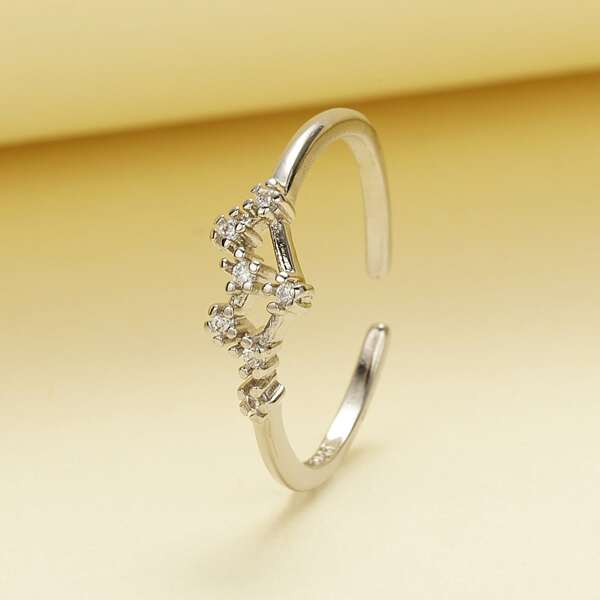 

Zircon Decor Cuff Ring, Silver
