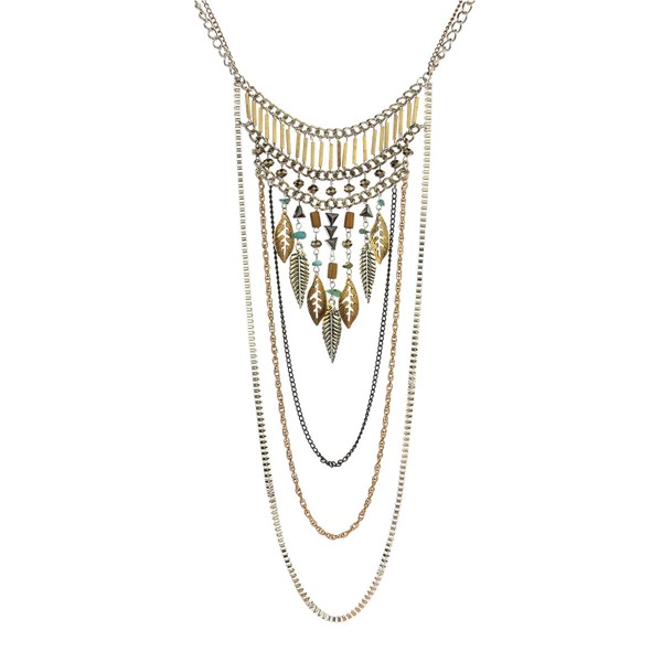 

Leaf Charm Layered Necklace, Multicolor