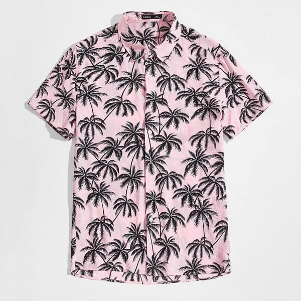 

Men Single Breasted Tropical Print Shirt, Multicolor