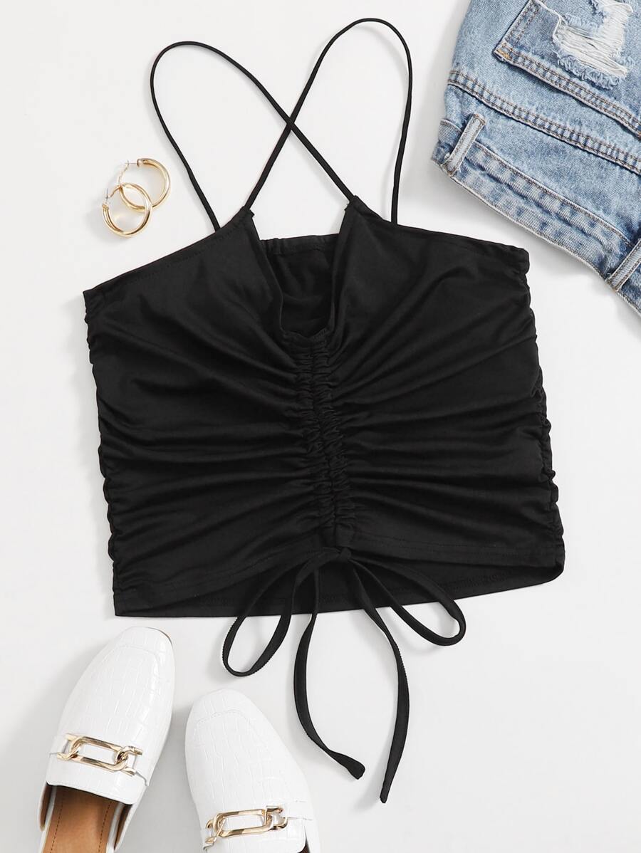 Dây rút rỗng cắt ngang hàng đầu - màu đen - Xem 1