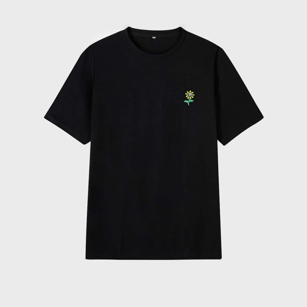 

Men Floral Print Crew Neck Tee, Black