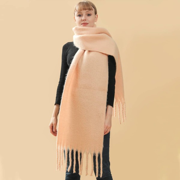 

Plain Braided Fringe Scarf, Apricot