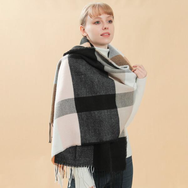 

Color Block Raw Hem Scarf, Multicolor