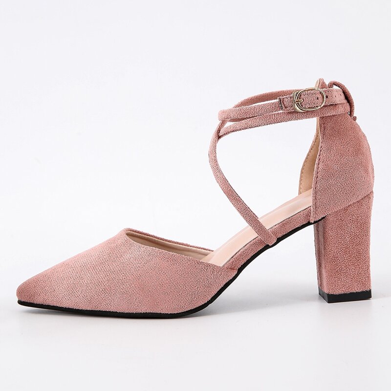 

Minimalist Cross Strap Chunky Pumps, Dusty pink