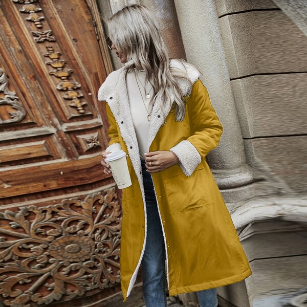 

Flap Pocket Sherpa Lined Hooded Coat, Yellow