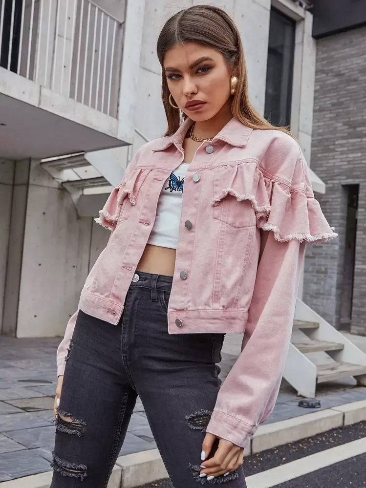 フリルデニムジャケット | SHEIN JAPAN