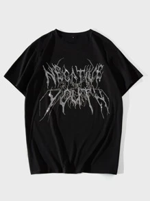 Manfinity Men Rhinestone Crew Neck Tee - Black - View 1