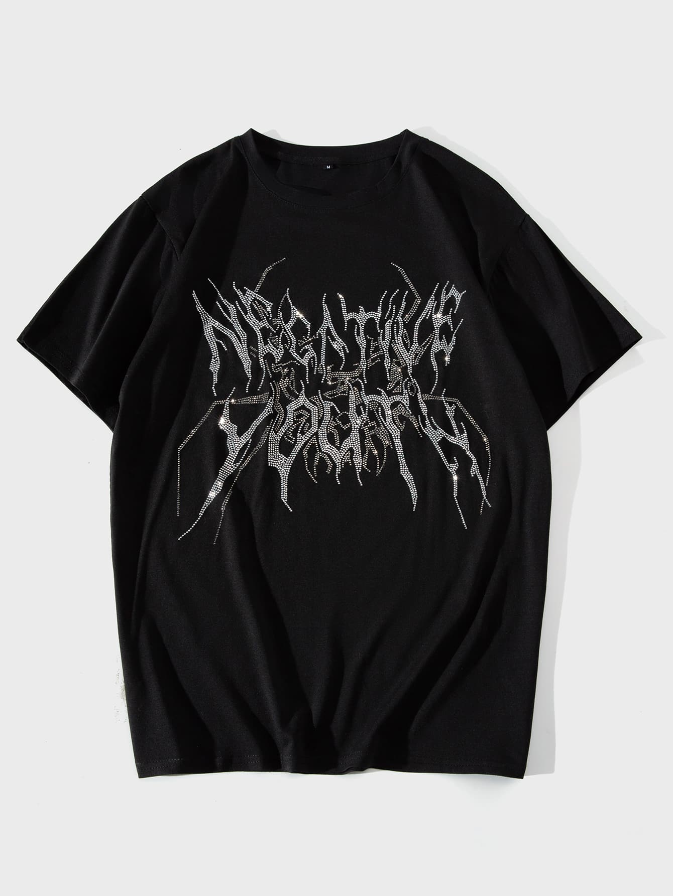 Manfinity Men Rhinestone Crew Neck Tee - Black - View 1
