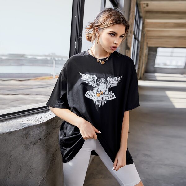 

Eagle & Letter Graphic Drop Shoulder Tee, Black