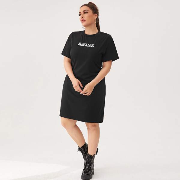 

Plus Letter Graphic Tee Dress, Black