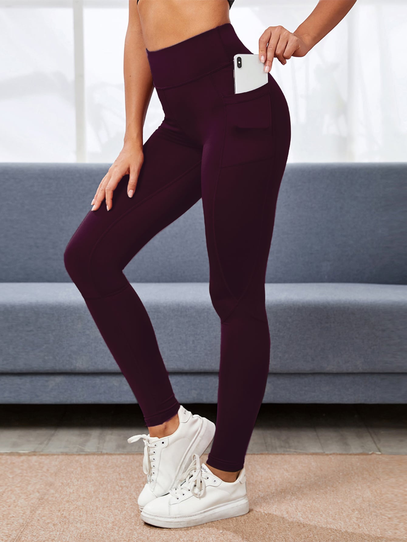 Wide Waistband Sports Leggings With Phone Pocket thumbnail