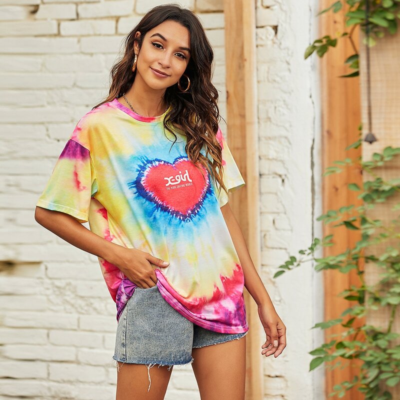 

Tie Dye And Slogan Graphic Tee, Multicolor