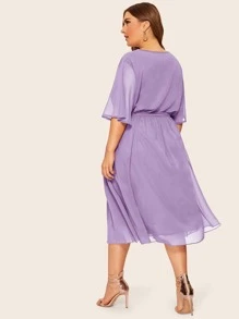 Plus Peekaboo Belted A-line Dress - Lilac Purple - View 2