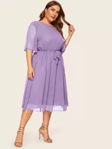 Plus Peekaboo Belted A-line Dress - Lilac Purple - View 3
