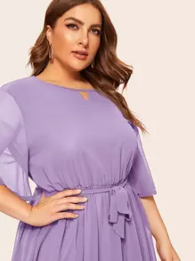 Plus Peekaboo Belted A-line Dress - Lilac Purple - View 5
