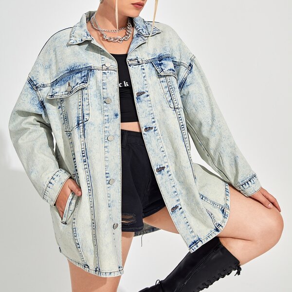 

Plus Drop Shoulder Denim Jacket, Light wash