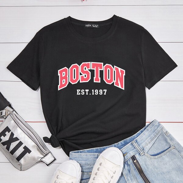 

Letter Graphic Round Neck Tee, Black