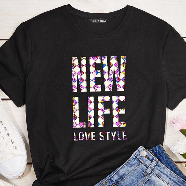 

Slogan Graphic Short Sleeve Tee, Black