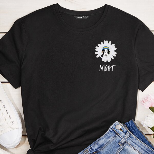 

Letter & Cartoon Graphic Tee, Black