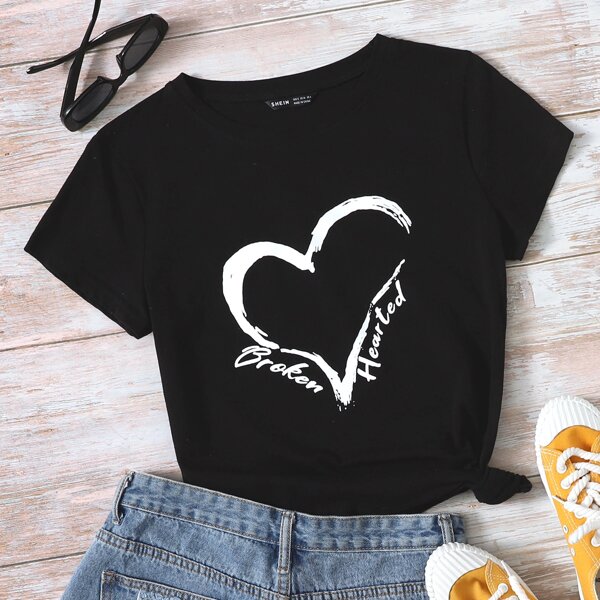 

Heart And Letter Graphic Tee, Black