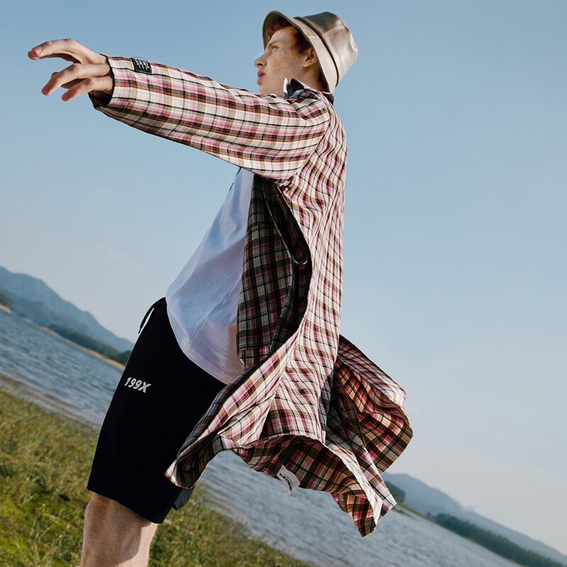 

Guys Drop Shoulder Flap Detail Tartan Coat, Multicolor