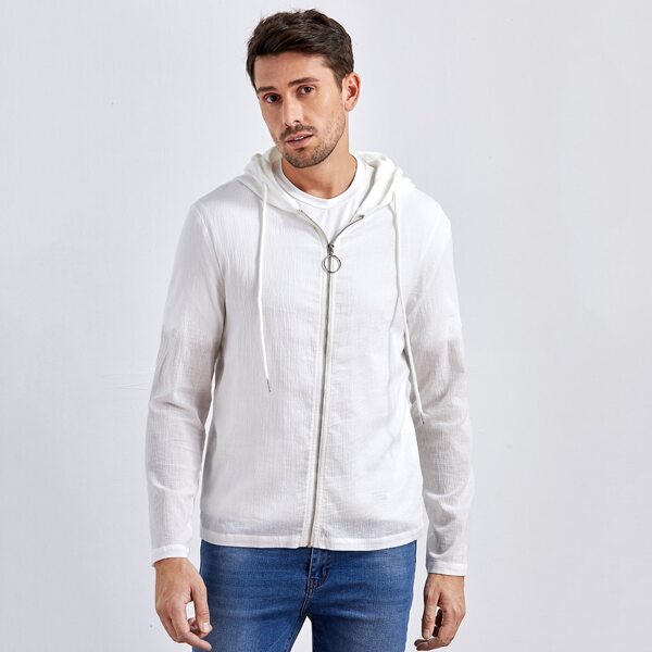 

Men O-ring Zip Up Hooded Jacket, White