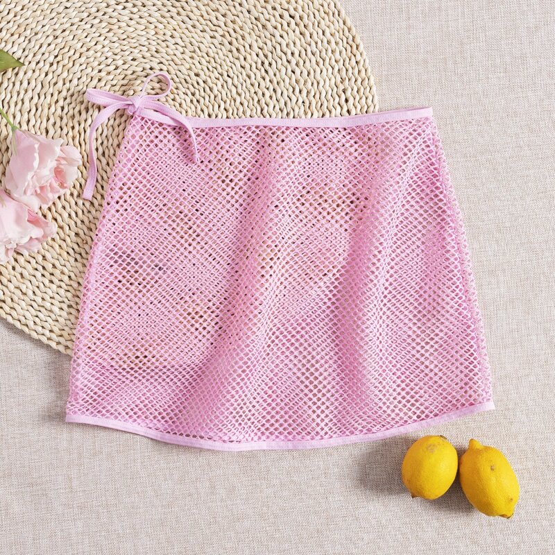 

Hollow Out Fishnet Cover Up Skirt, Pastel baby pink