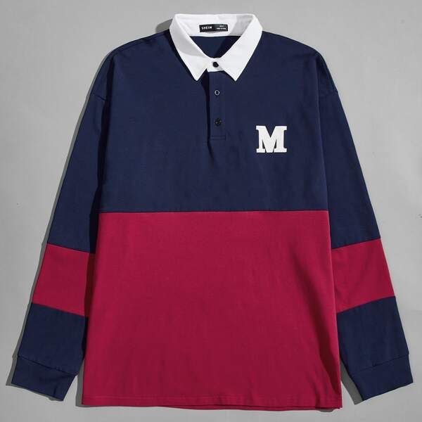 

Men Letter Graphic Colorblock Polo Shirt, Multicolor
