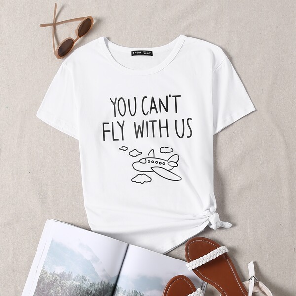 

Cartoon & Slogan Graphic Tee, White