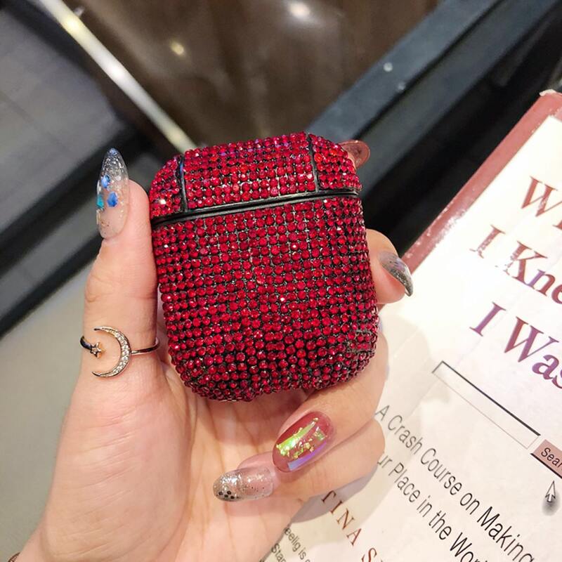 

Rhinestone Decor Airpods Case, Red