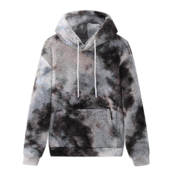 

Men Tie Dye Kangaroo Pocket Drawstring Teddy Hoodie, Multicolor