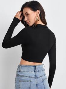 SHEIN Essnce Top corto de cuello alto ajustado - Negro - Ver 2