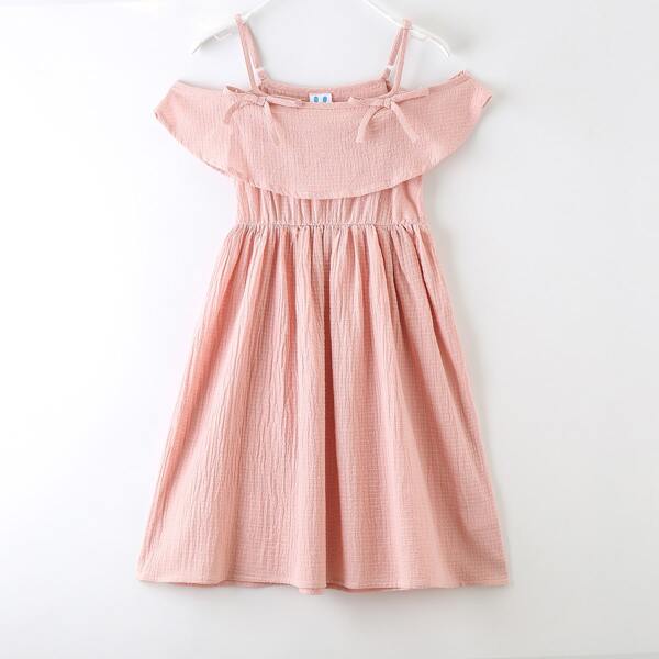 

Girls Solid Bow Front A-line Dress, Baby pink