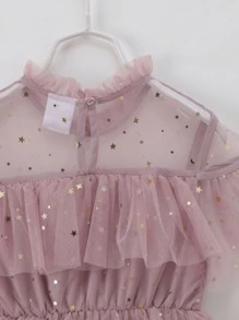 SHEIN Vestido De Malla Con Cuello De Encaje Fruncido, Con Volantes Galácticos Para Niñas Adolescentes - Rosa vieja - Ver 4