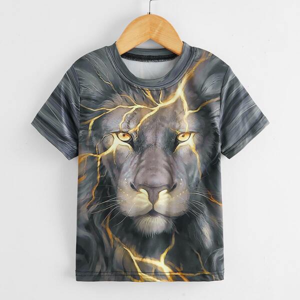 

Toddler Boys 3D Lion Print Tee, Grey