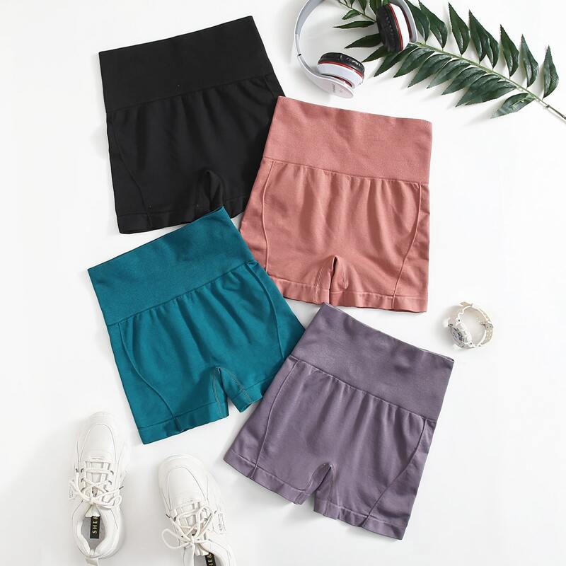 

4pcs Seamless Minimizes Bounce Absorbs Sweat Breathable Sports Shorts, Multicolor