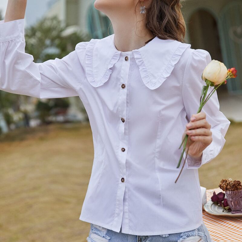 

Peter Pan Collar Solid Shirt, White