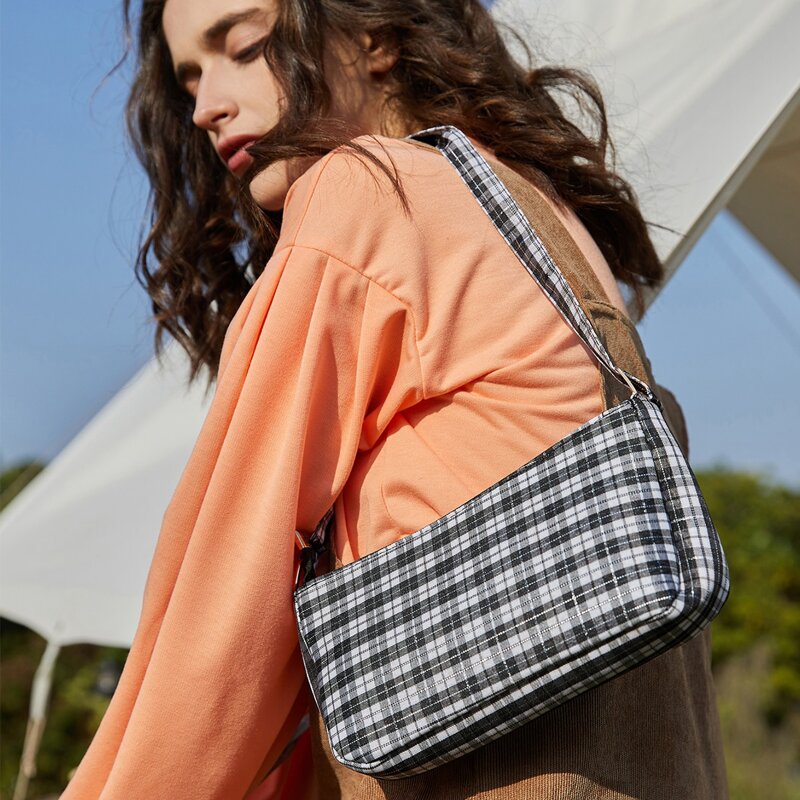 

Plaid Baguette Bag, Black