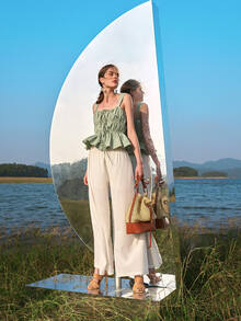 SHEIN Top de tirantes con volantes y cordones con detalle de fruncido - verde menta - Ver 6