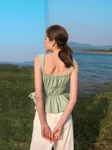 SHEIN Top de tirantes con volantes y cordones con detalle de fruncido - verde menta - Ver 7