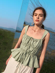 SHEIN Top de tirantes con volantes y cordones con detalle de fruncido - verde menta - Ver 8