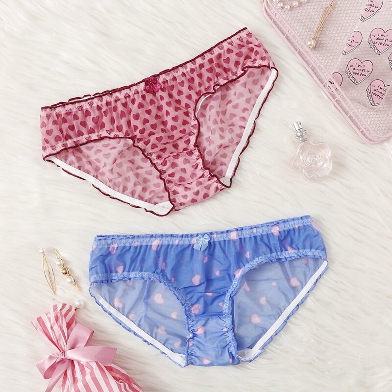 

2pack Mesh Heart Print Panty Set, Multicolor