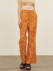 SHEIN Pantalon pattes d'éléphant en velours côtelé à imprimé