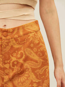 SHEIN Pantalon pattes d'éléphant en velours côtelé à imprimé