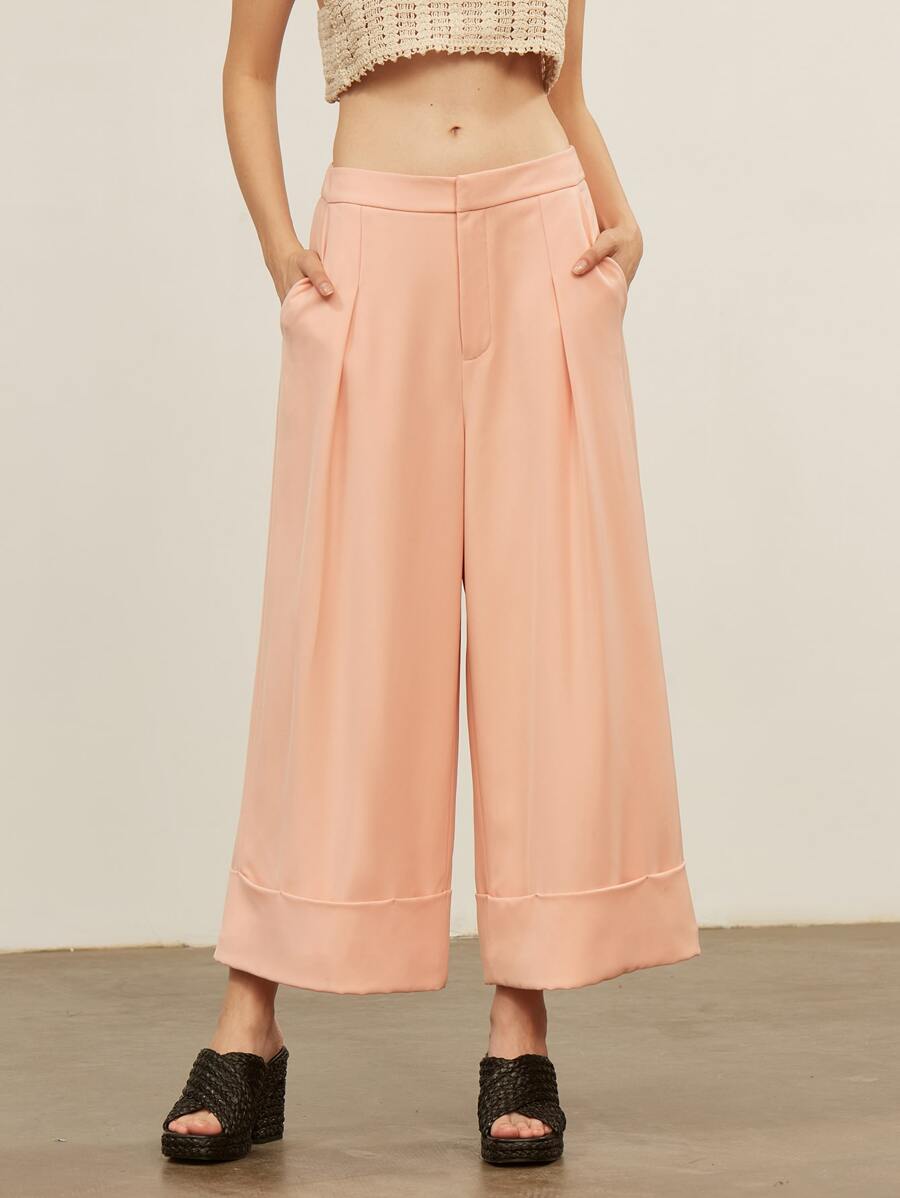 SHEIN Unity Wide Leg Cropped Pants - Coral Pink - View 1