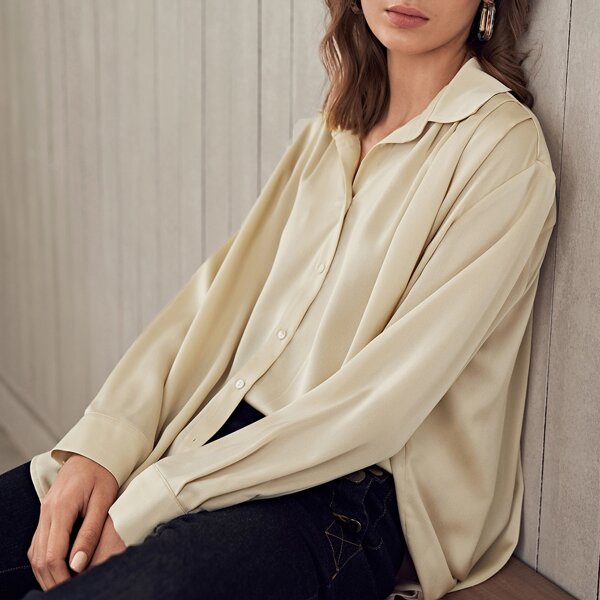 

OVERSIZE DROP SHOULDER BLOUSE, Beige